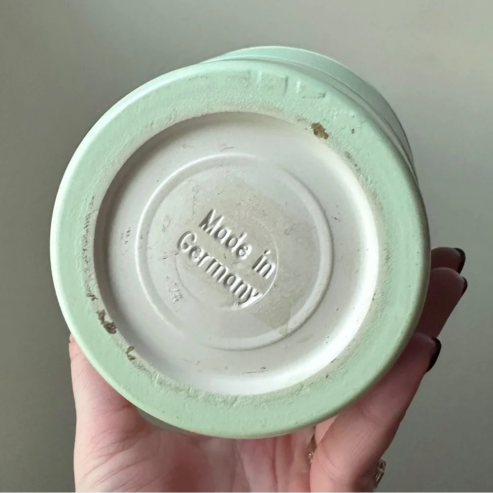 Vintage Mint Green Ceramic Flower Vase Made in Germany Ribbed Pottery